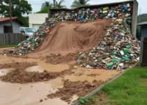 muro de reciclagem desaba