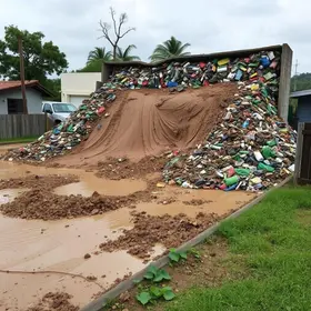 muro de reciclagem desaba
